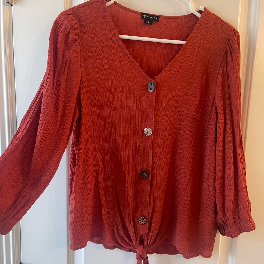 Rust orange button up blouse